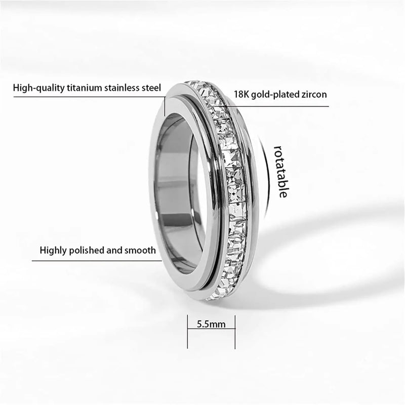Titanium Steel Spinner Fidget Ring with Cubic Zirconia