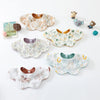 A collection of six-layer cotton baby feeding bibs featuring various floral and animal prints.