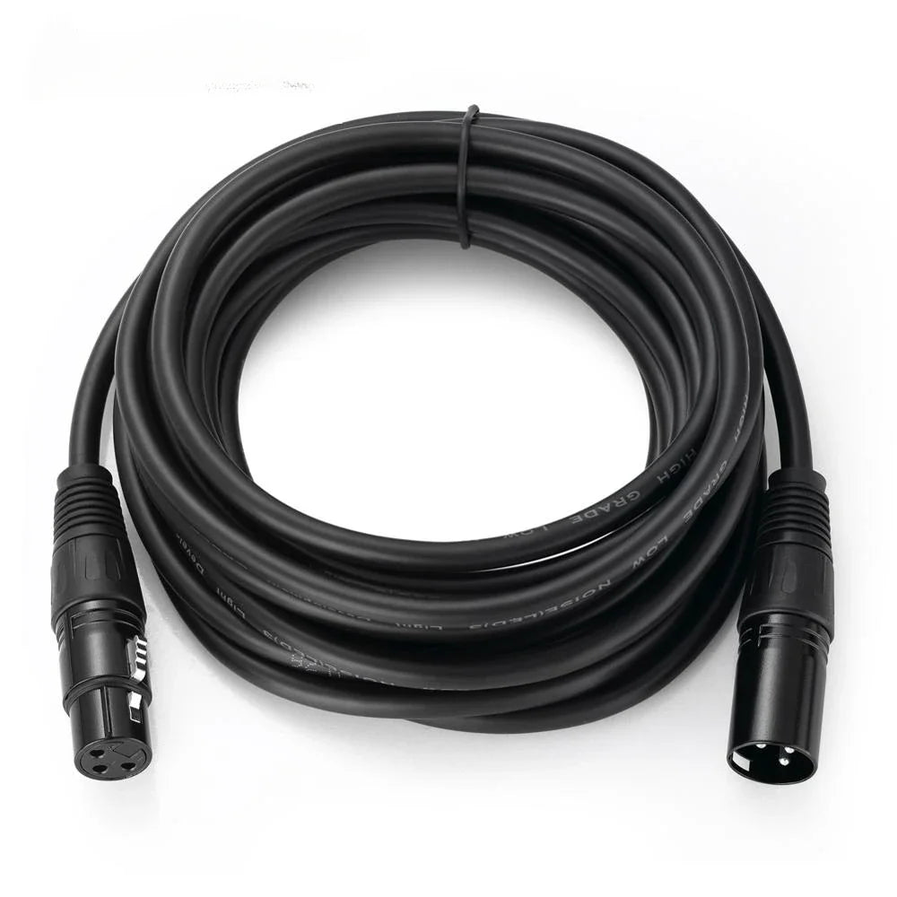 Cable de audio XLR profesional negro de 3 pines, enrollado y listo para usar