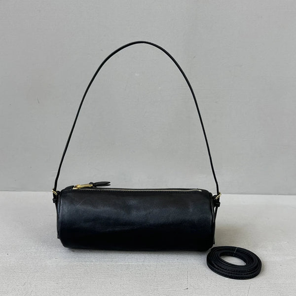 Vintage Y2K Vegetable-Tanned Leather Cylinder Bag
