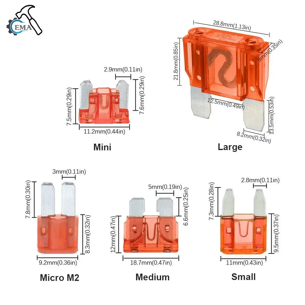 Assortment von Auto-Sicherungskits, einschließlich Mini, Large, Micro M2, Medium und Small Größen