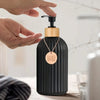 Refillable Matte Black Soap Dispenser with Wooden Tag