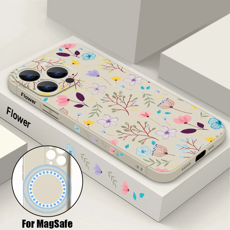 Floral Print Magnetic Phone Case for iPhone