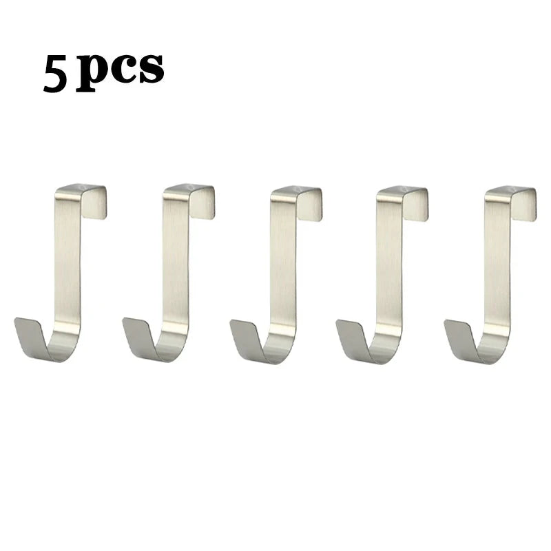 Stainless Steel Over-the-Door Hooks for Kitchen and Bathroom Storage