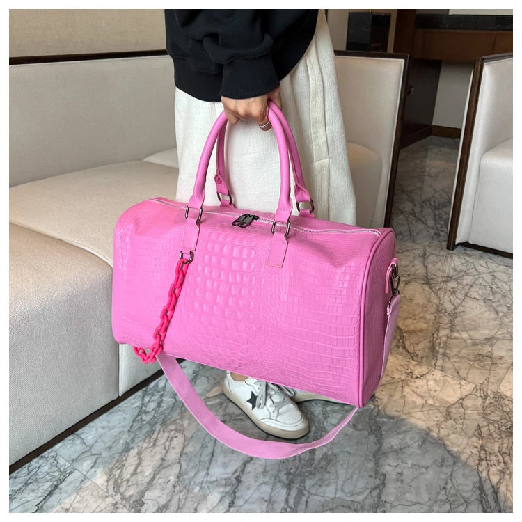 Crocodile Grain Large Capacity Travel Duffle Bag
