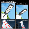 Three-sided solar lamp illuminating a wide area with directional light beams.