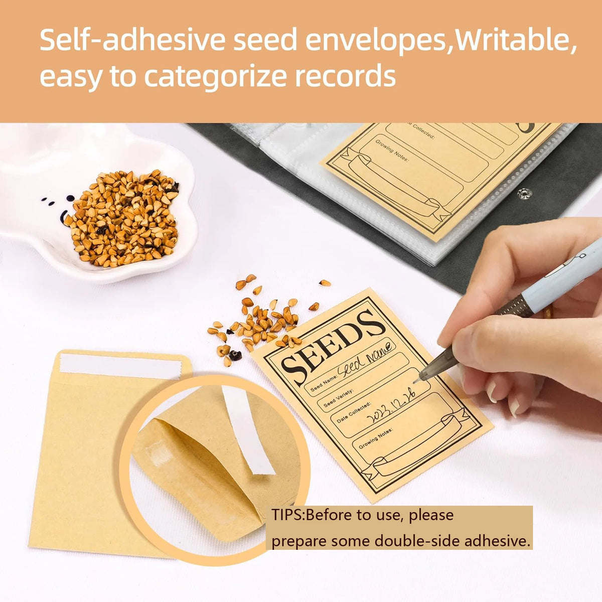 Garden Seed Organizer Binder with Self-Sealing Envelopes