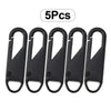 Five black metal zipper slider repair kits packaged together
