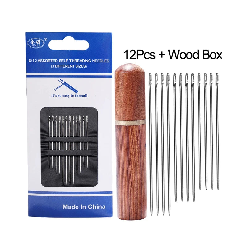 Self-Threading Sewing Needles Set, 12 Pack for Easy Hand Stitching