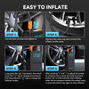 Instructions for easily inflating a portable car jump starter with an air compressor and LED display device.