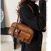 Women's Retro PU Leather Shoulder Bag with Multiple Pockets & Detachable Charm