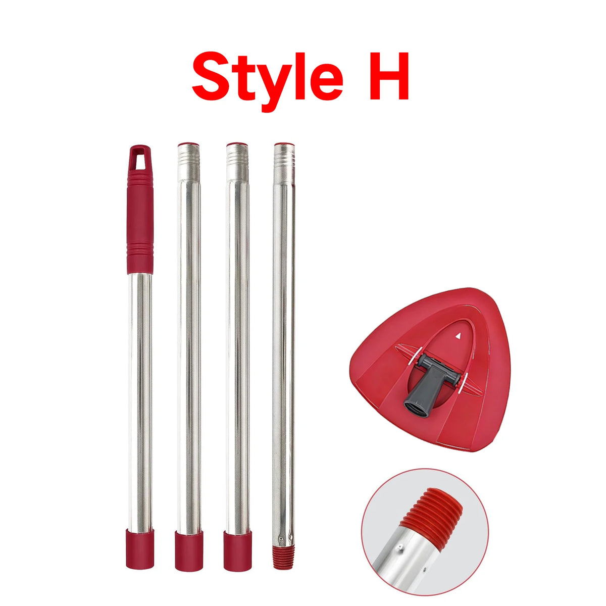 Replacement mop handle and base for O-Cedar/Vileda systems in red and silver.