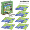 A box of Magnetic Baseplate Mineworld building blocks with six green magnetic base plates and seven connectors.