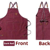 Dark red cotton canvas apron shown from the front and back views