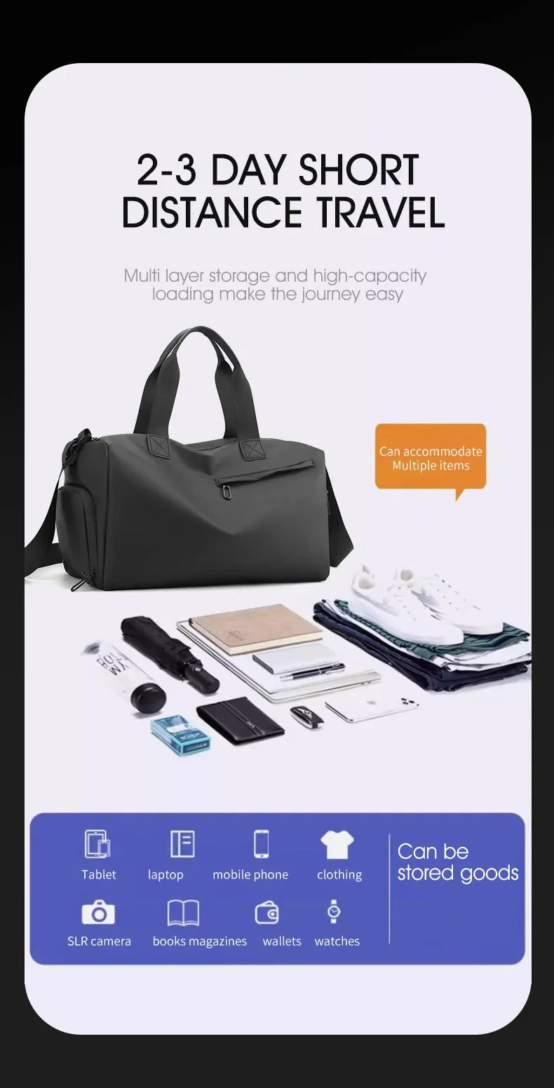Versatile Travel Gym Bag with Wet/Dry Separation