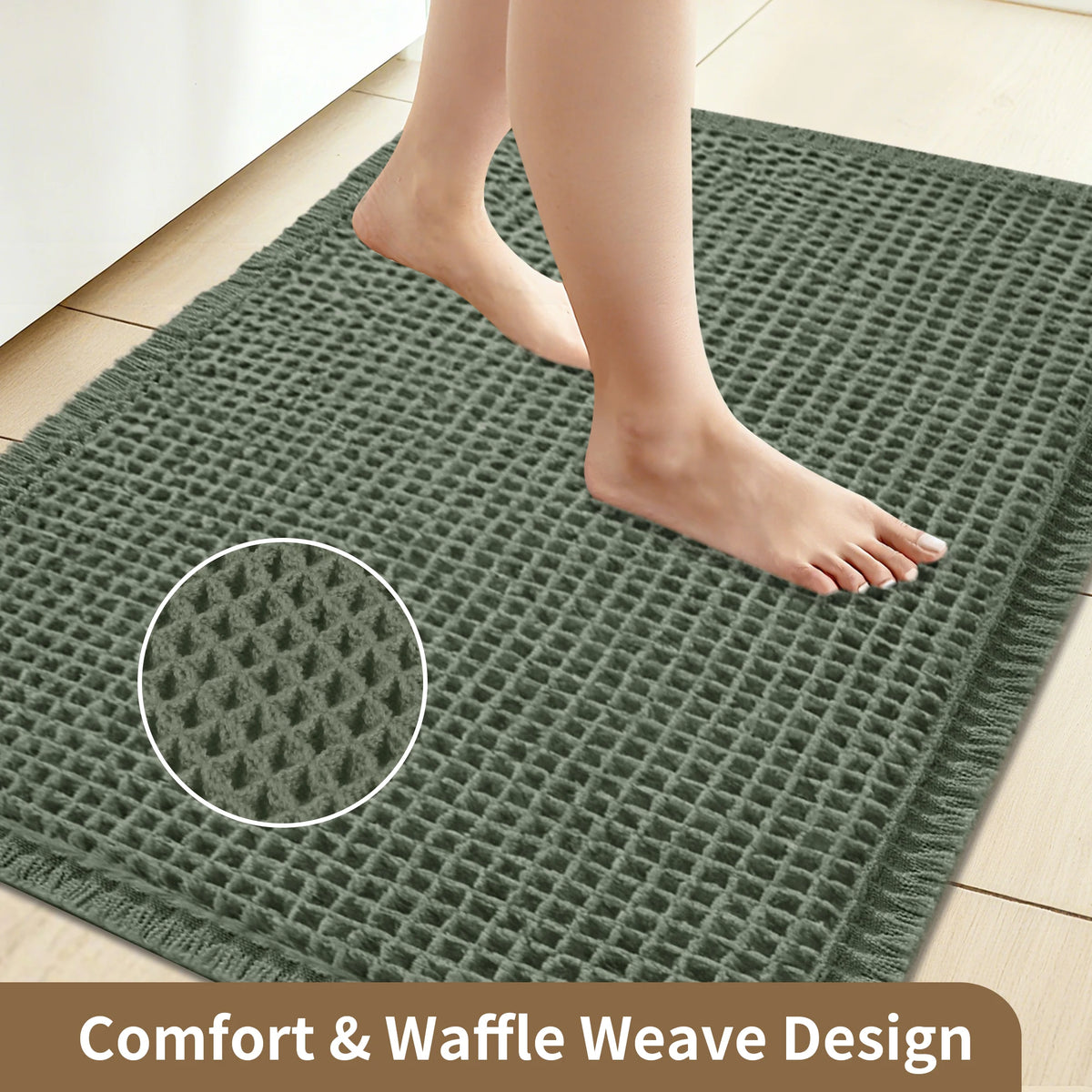 Waffle Textured Quick-Dry Bath Mat with Non-Slip Backing