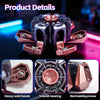 A close-up view of a metallic fidget spinner with rose gold accents showing its construction and finishing process.