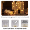 Flameless LED candle set with twinkling string lights and a white candle in a glass holder.