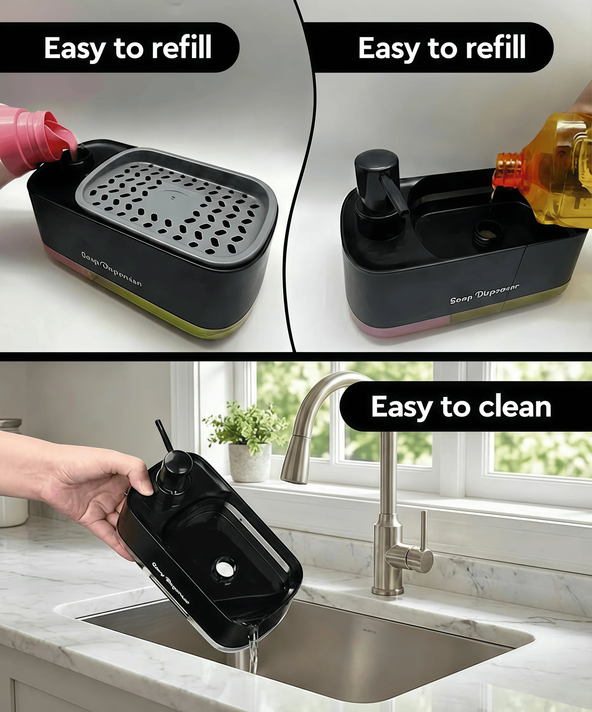 3-in-1 Kitchen Soap Dispenser with Sponge Caddy