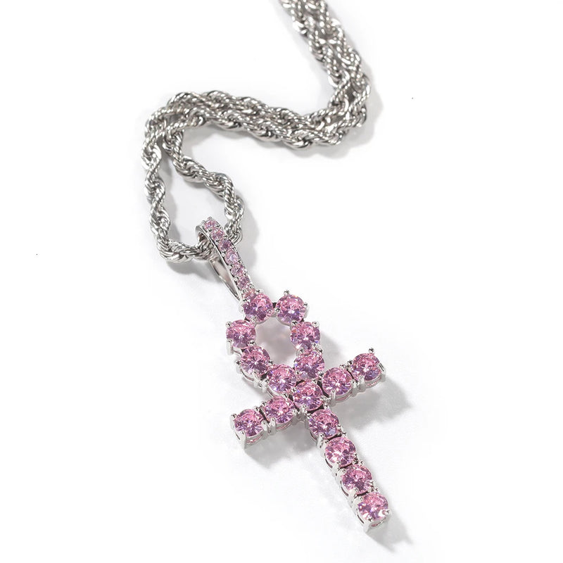 Rainbow Ankh Cross Pendant Necklace