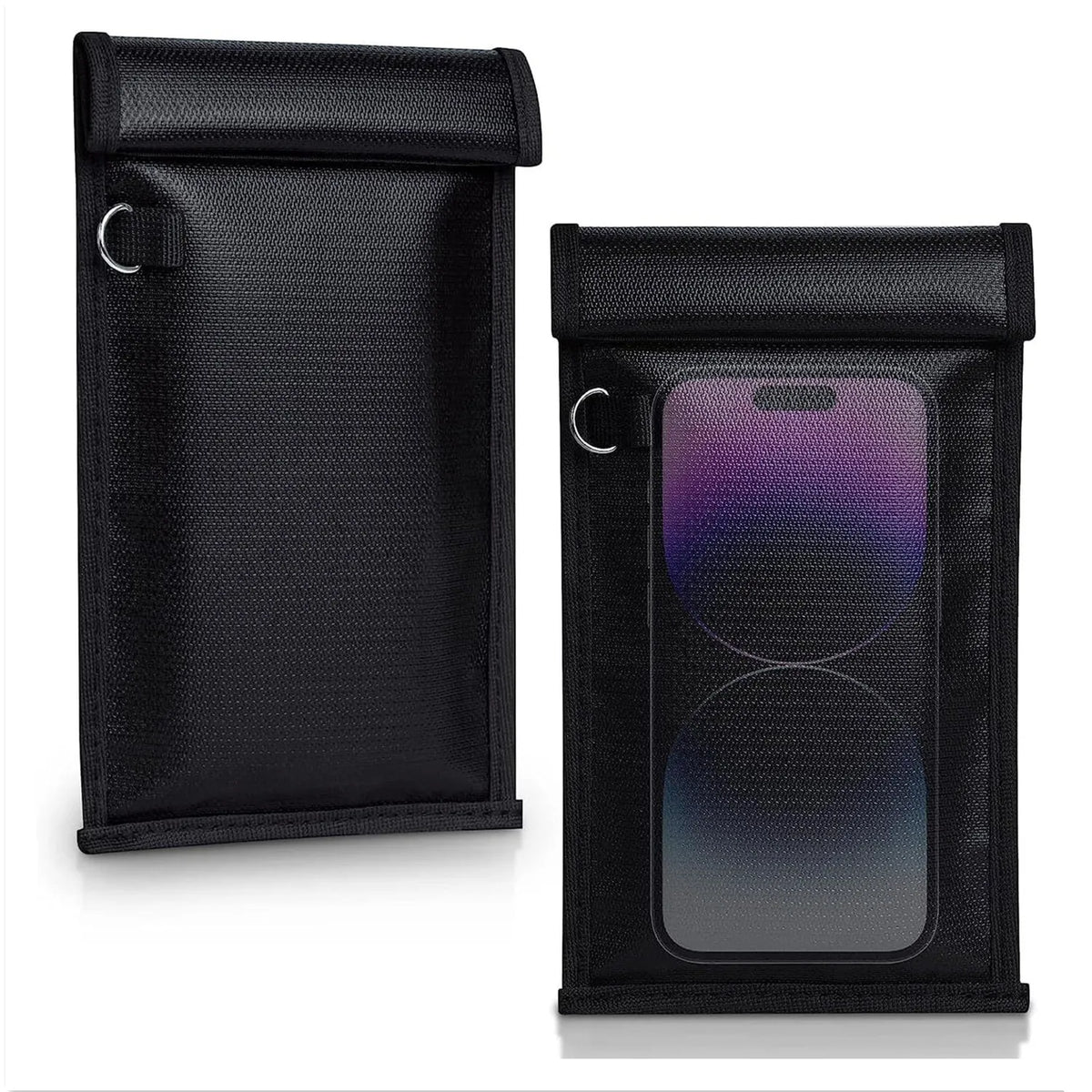 Black RFID blocking Faraday bag designed to protect car keys and phones