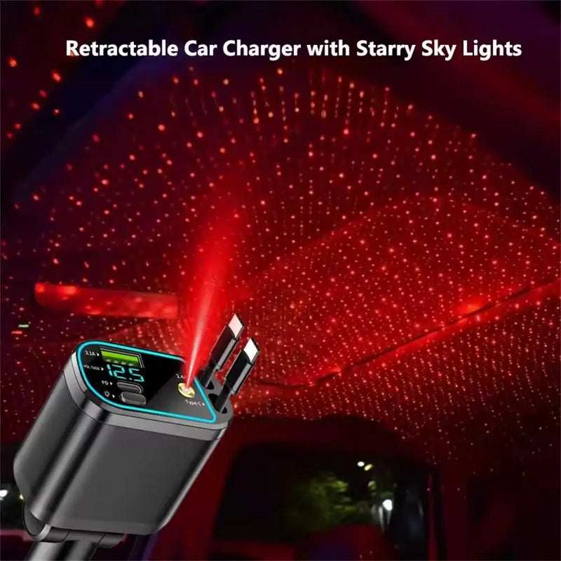 Retractable Car Charger with Dual USB-C Ports