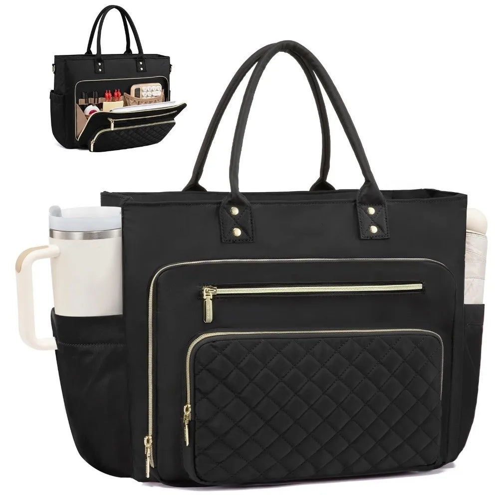 Versatile Water-Resistant Tote Bag with Laptop Sleeve and Cup Holder