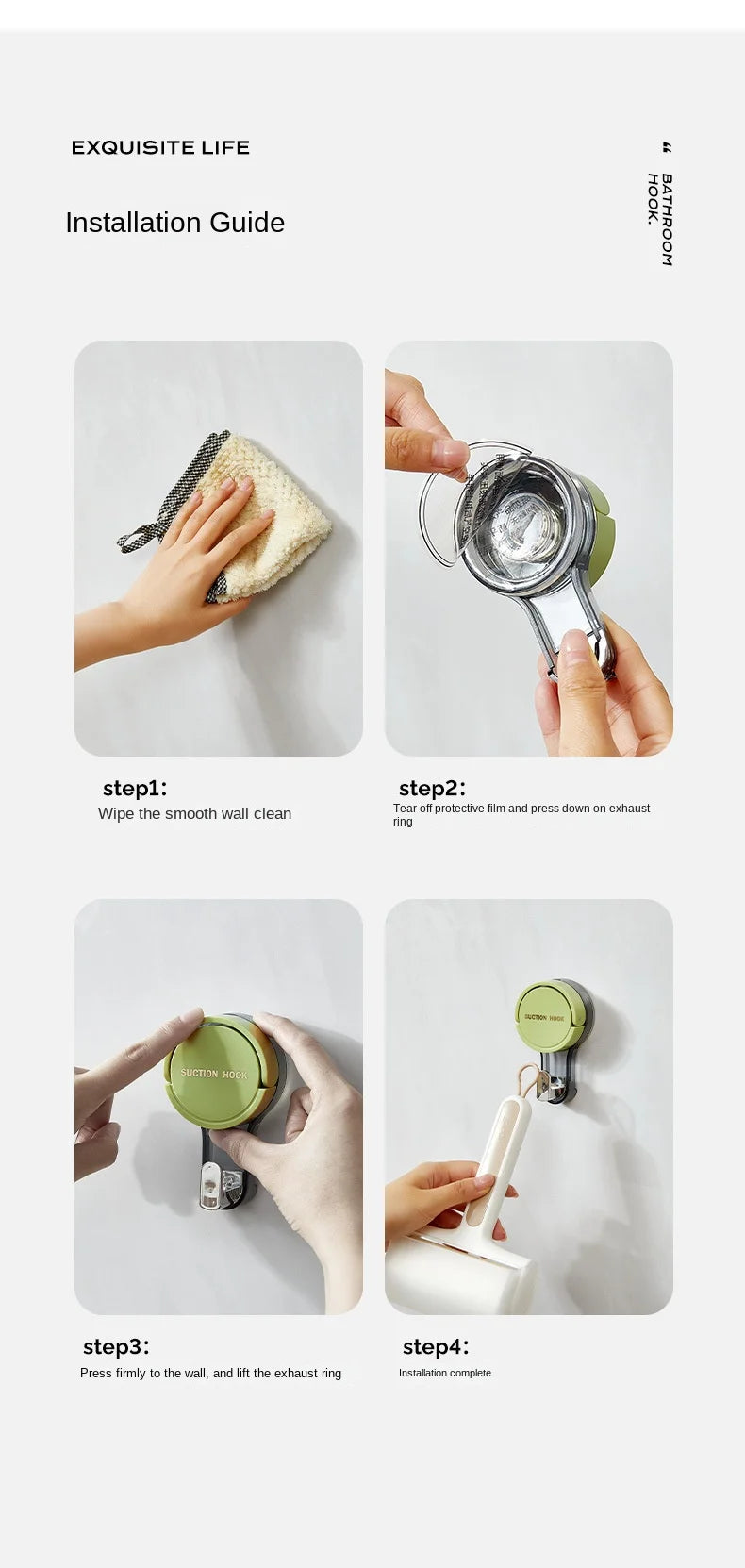 Strong Vacuum Suction Hooks with Adhesive Mount, No-Drilling Design for Home and Bathroom