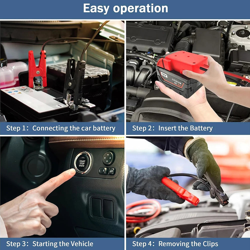 18V Battery Jump Starter Adapter with Heavy-Duty Clamps