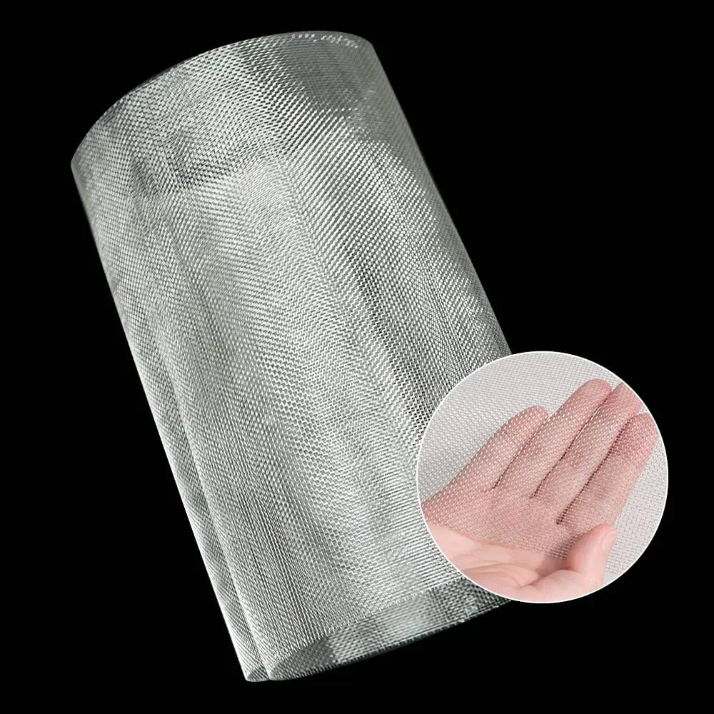 A close-up view of a silver stainless steel mesh screen for windows and ventilation.