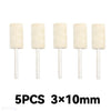 Five cylindrical wool felt polishing wheels with 3x10mm metal shanks.