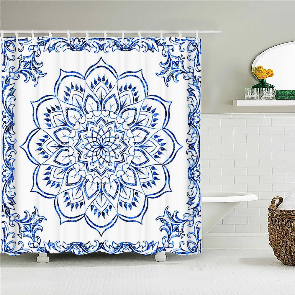 Mandala Boho Shower Curtain with Floral Print