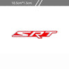 Red metal sticker accent emblem with the letters SRT on a white background
