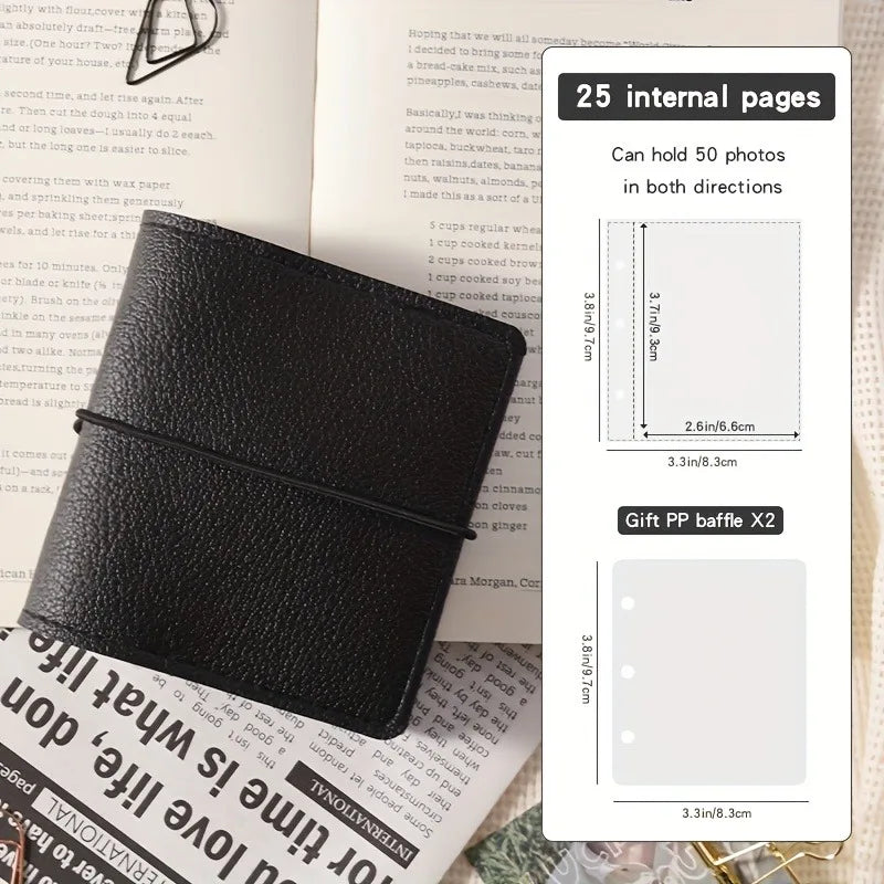 Mini Faux Leather Photo Album with 50 Transparent Pages