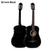 A black classical guitar with a cutaway design is shown against a white background.