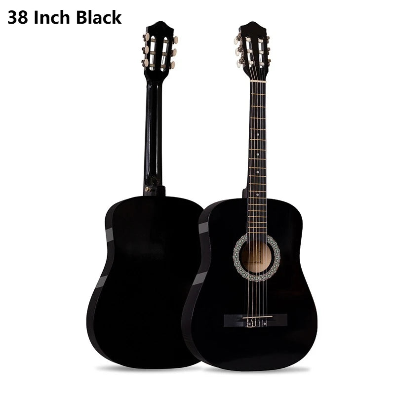 A black classical guitar with a cutaway design is shown against a white background.