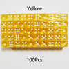 A yellow bulk pack of 100 multicolor acrylic D6 dice for games and crafts.