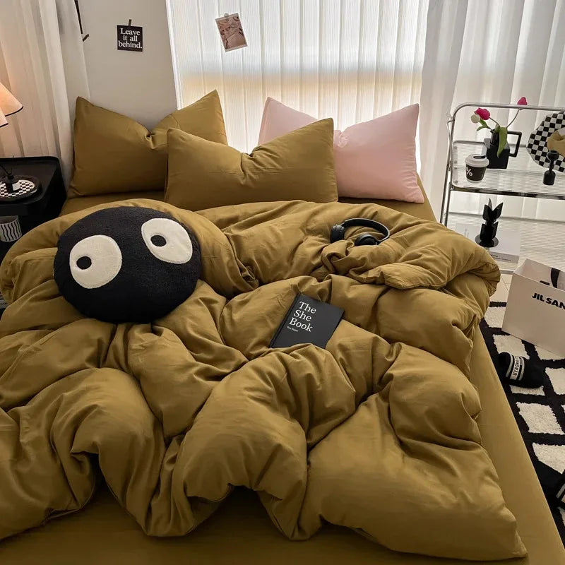 Solid Black Microfiber Duvet Cover Set with Pillowcases