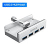 Aluminum USB 3.0 Hub with Clamp Mount for Desktops and Laptops