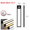 Black 20cm 3 in 1 rechargeable LED motion sensor light with Type-C charging port and multiple light configurations