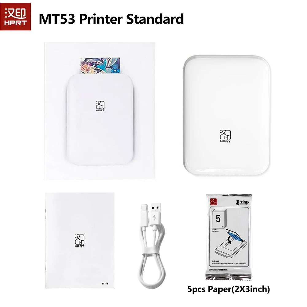 A set of five white paper photo prints from the MT53 Printer Standard kit.