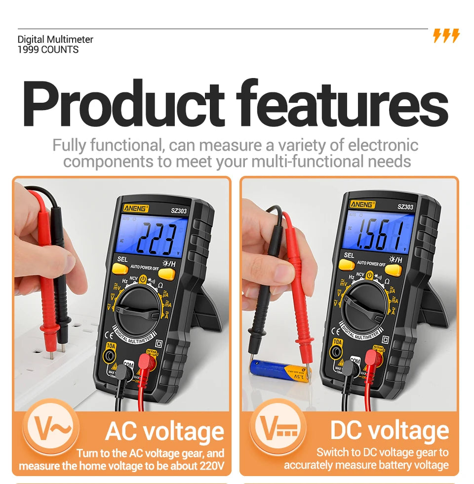 Digital Multimeter with NCV, Auto-Ranging and LCD Backlit Display