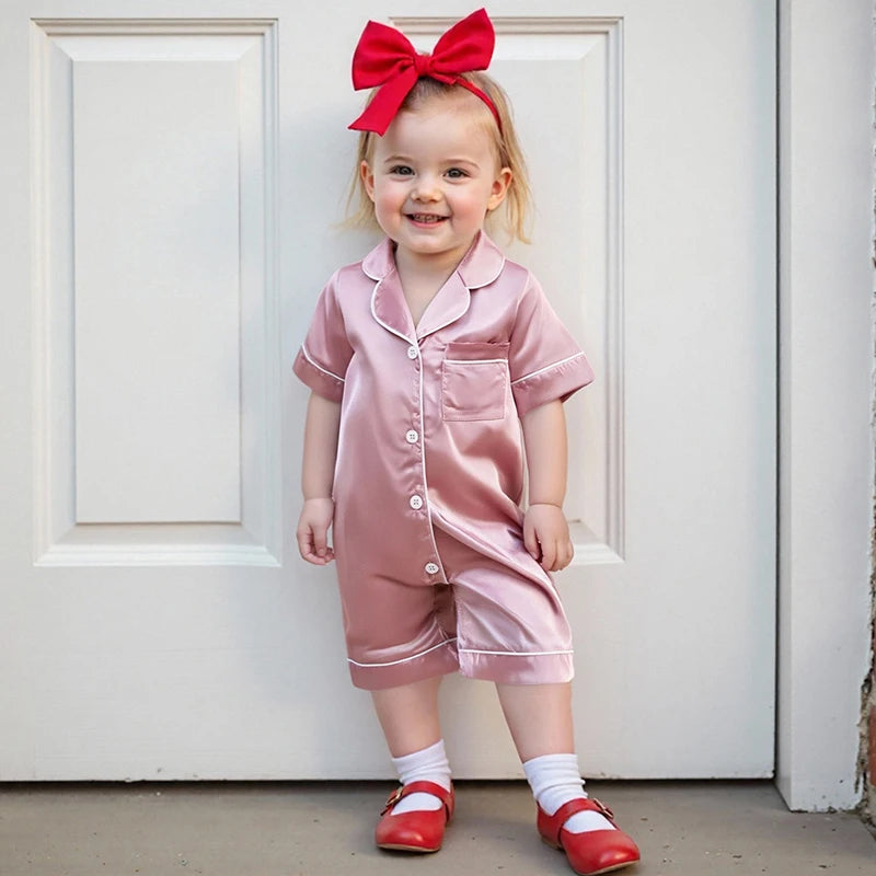 Satin Baby Pajama Jumpsuit with Button-Up Front