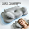 Gray memory foam pillow designed for targeted support for the neck and shoulders.