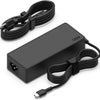 A black 100W USB-C fast charger with a cable is shown on a white background.