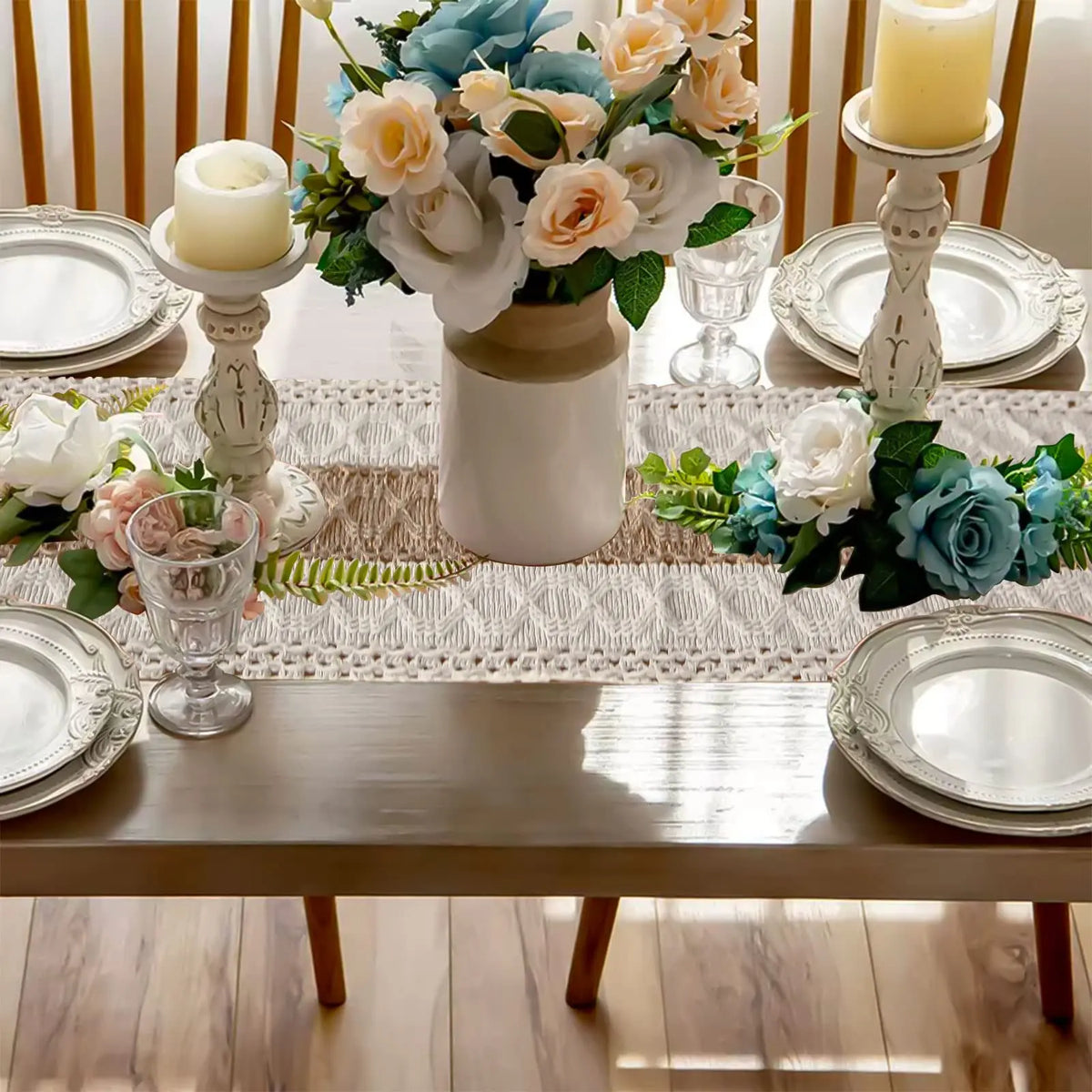 Boho Cotton Tassel Table Runner for Farmhouse & Wedding Decor