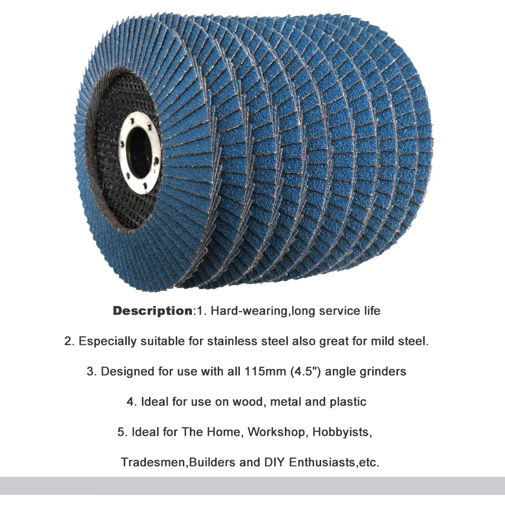 A spool of blue and black zirconia flap discs for angle grinders.