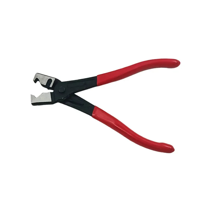 A pair of red and black professional hose clamp pliers used for fuel line disconnection.