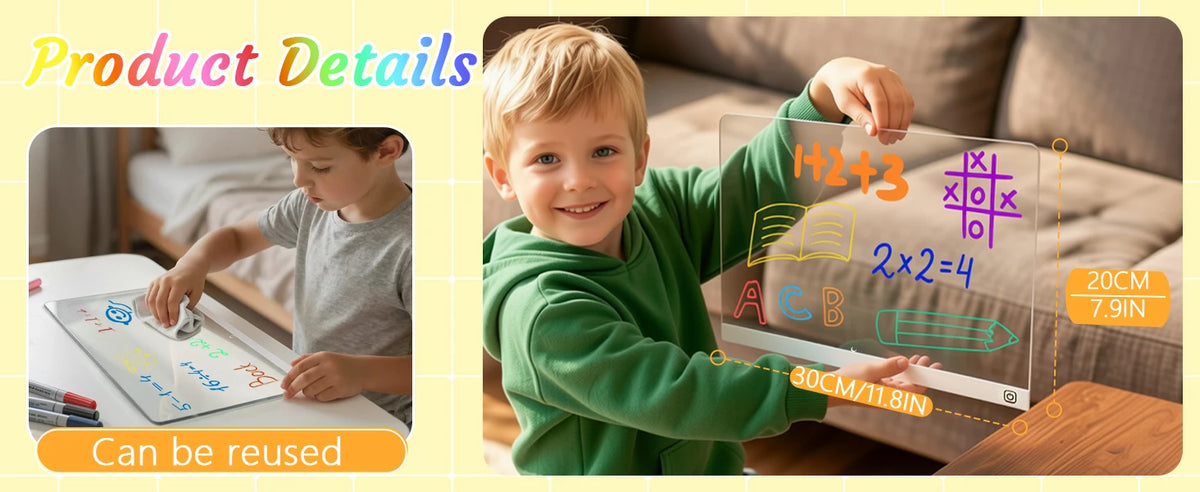 Glow Art LED Drawing Board with 7 Colors and 3 Light Modes