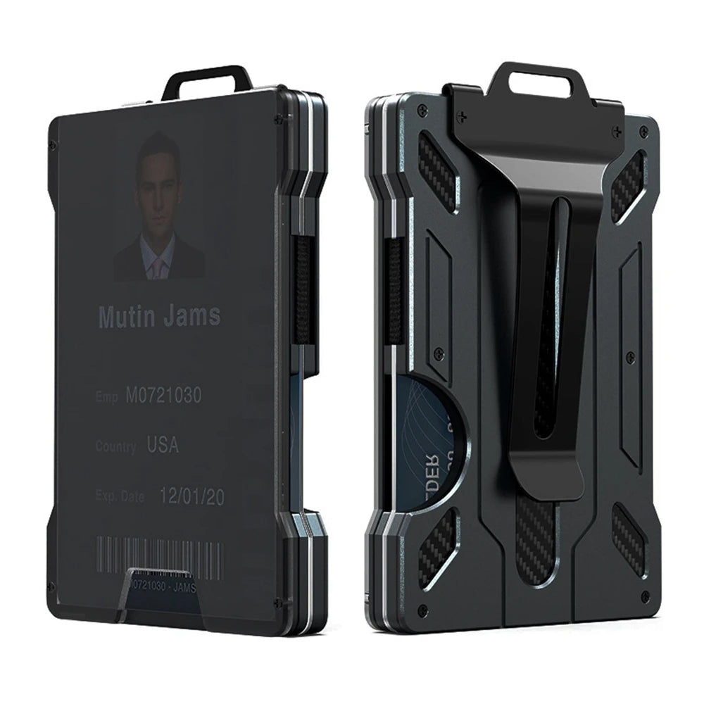 Slim Aluminum RFID Blocking Wallet with ID Window and Money Clip